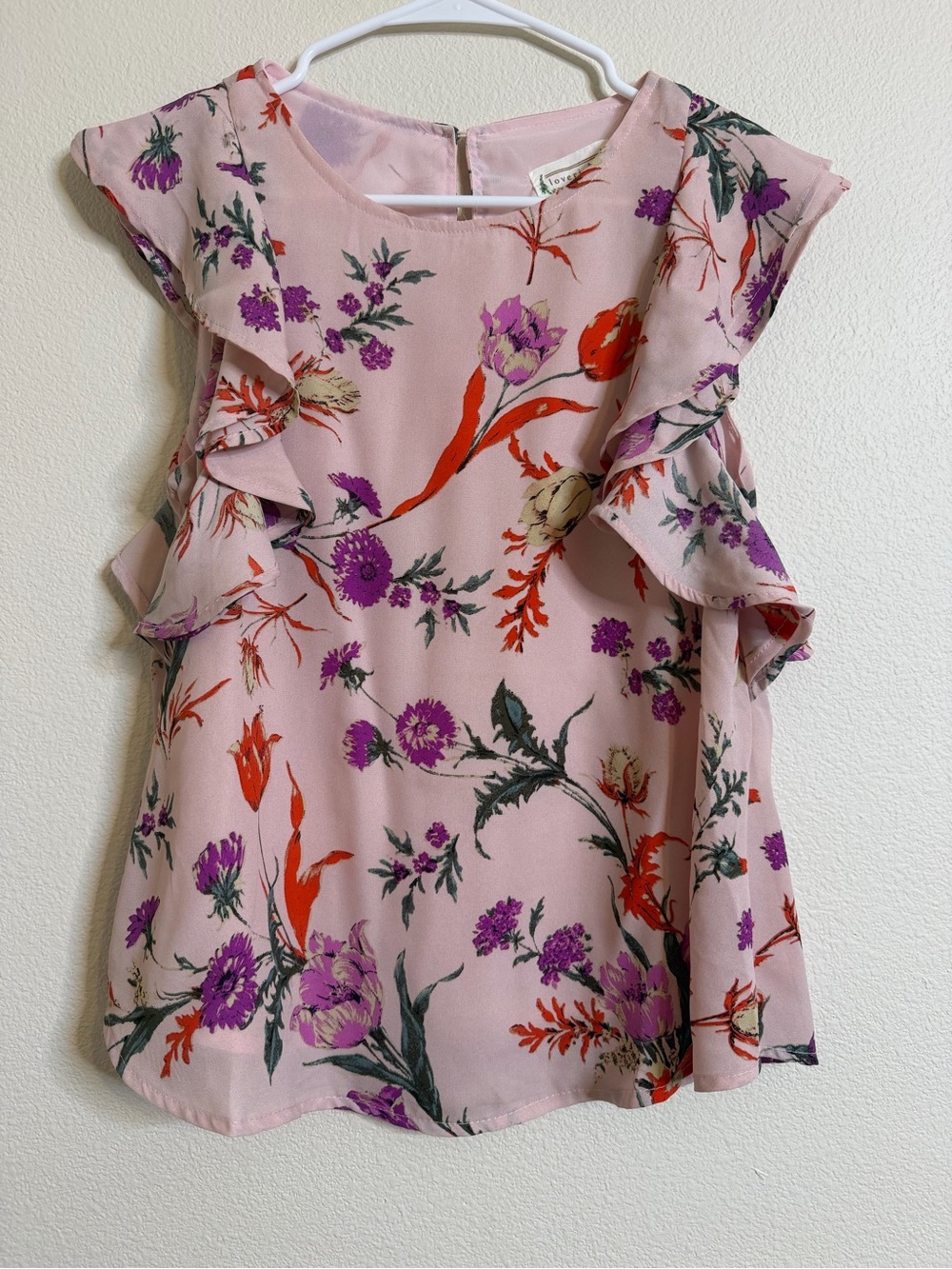 Loveriche Women's Pink Floral Ruffle Sleeve Top